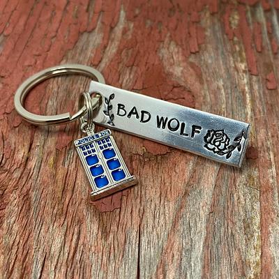 Dr Who Inspiration: Silver Tardis Phone Box Charm Key Ring.