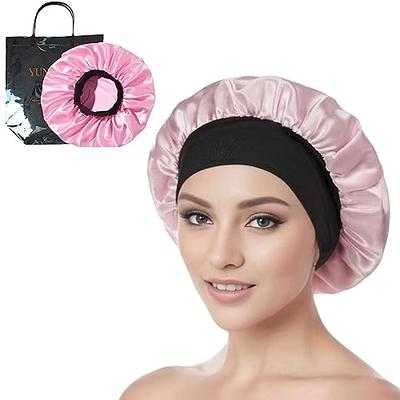 OLESILK 22 Momme Silk-Bonnet for Sleeping, 22 Momme 100% Mulberry Silk  Sleep Cap for Women, Silk Hair Wrap for Curly Hair, Pink