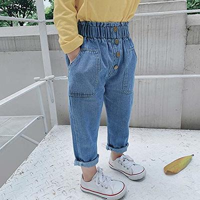 Baby's Casual Ripped Design Jeans Elastic Waist Denim Pants - Temu