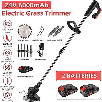 Electric Cordless Weed Wacker,24V 2Ah Battery Powered Weed Eater with 2  Batteries and 3 Types Blades,Lightweight and Powerful String Trimmer for  Yard