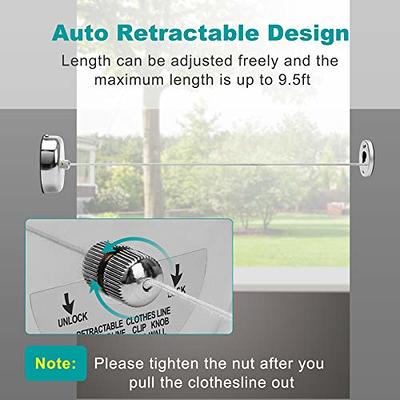 Retractable Clothesline, JIMSUMM 304 Stainless Steel Shower Clothesline,  9.2ft Adjustable Laundry String Line for Indoor and Outdoor, Retractable