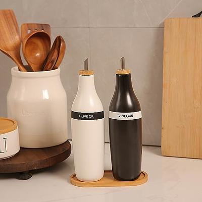 Olive Oil Dispenser Bottle With Bamboo Tray Oil And Vinegar