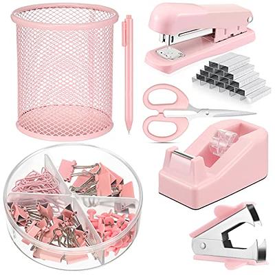 Desk Accessory Kit Office Supplies Set of Stapler, Staple Remover, Binder  Clips, Paper Clips, Push Pins, Staples, Ballpoint Pen, Scissors, Tape  Dispenser, Pen Holder for Christmas Gift (Pink) - Yahoo Shopping