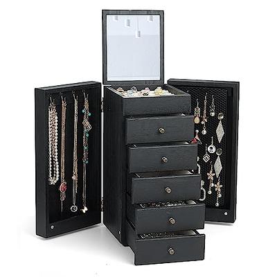 Meangood Jewelry Box Wood for Women, 6-Layer Large Organizer Box with  Mirror & 5 Drawers for Rings, Earrings, Necklaces, Vintage Style Black -  Yahoo Shopping