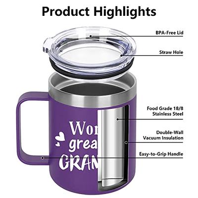 15 oz Tumbler Coffee Mug Travel Cup with Handle & Lid Vacuum Insulated Stainless Steel Mama Bear Mom Mother (Purple)