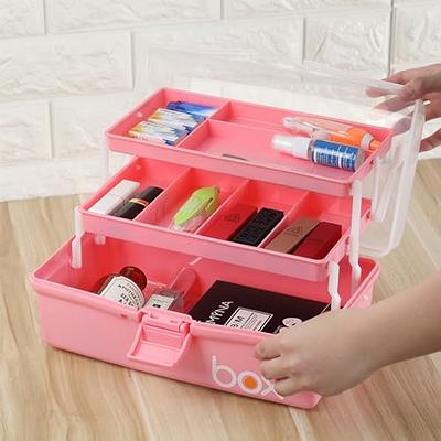  BTSKY 12 Inch Plastic Storage Box with Removable Handled Tray  Multipurpose Stationery Storage Box with Handle Portable Large Capacity  Sewing Box Art Craft Supply Organizer Home Utility Box, Pink : Home