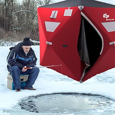 Outsunny 4 Person Insulated Ice Fishing Shelter, Pop-Up Portable Ice  Fishing Tent with Carry Bag, Two Doors and Anchors for -22 , Black