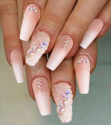 Press On Nails - Nude Ombre Diamond - Long Coffin False Tips Stick