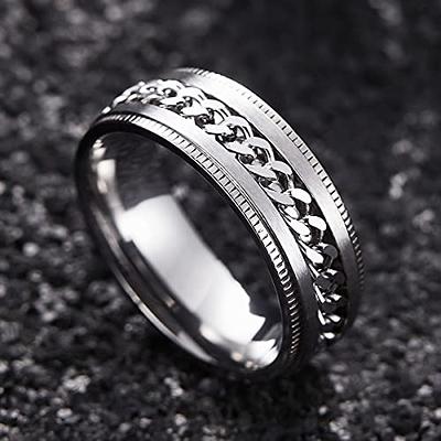 King Will Intertwine 8mm Silver Spinner Ring Stainless Steel Fidget Ring  Anxiety Ring for Men gold curb chain Inlay 7