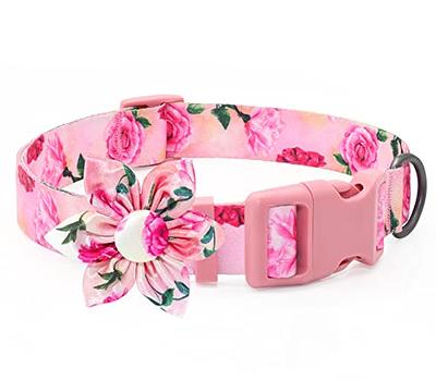 Dog Collar, Dog Collar with Flower, Girl Dog Collar Soft Floral Pet Collar  Adjustable Cute Dog Cat Collar with Safety Buckle for Small Medium Dogs.BF1G6  