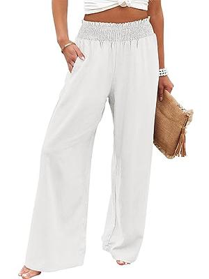 Angerella Women's Wide Leg Lounge Pants with Pockets Spring Summer Fall  Lightweight High Waisted Soft Loose Flowy Trousers,Beige,S at  Women's  Clothing store