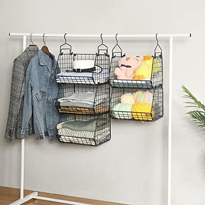 X-cosrack 6 Tier Closet Hanging Organizer, Clothes Hanging Shelves with 4  Hanging Hooks 5 S Hooks, Wire Storage Basket Bins, for Clothing Sweaters  Shoes Handbags Clutches Accessories Patent - Yahoo Shopping