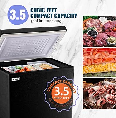 Chest Freezer 3.5 cu.ft Compact Freezer Free-Standing WANAI Top Door Freezer  Adjustable 7 Thermostat and Removable Basket, Black 
