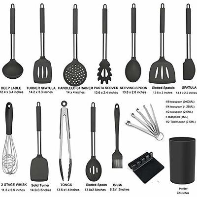 Silicone Cooking Utensil Set,Umite Chef Kitchen Utensils 15pcs Cooking Utensils  Set Non-stick Heat Resistan BPA-Free Silicone Stainless Steel Handle  Cooking Tools Whisk Kitchen Tools Set - Grey 