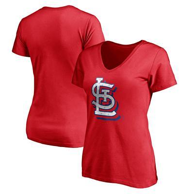 St. Louis Cardinals Fanatics Branded Women's Light Blue/Red True Classic  League Diva Pinstripe Raglan V-Neck T-Shirt