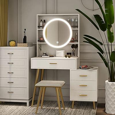 NeuType Vanity Desk with Mirror and Lights, Makeup Vanity with 4 Drawers, Vanity  Mirror with Lights and Table Set, 3 Lighting Modes Brightness Adjustable  Cushioned Stool, Round Mirror White - Yahoo Shopping