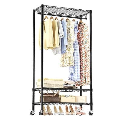 Black/ White Modern Clothes Garment Rack,Metal and Wood Closet Rack Closet  Organizer System with Hanging Rod and Shelf - Yahoo Shopping