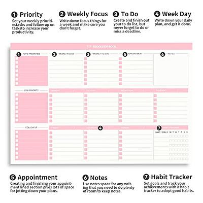 Weekly Planner Notepad - Tear Off Planning Pad with Daily Schedule