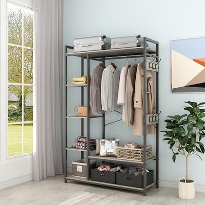 Freestanding Closet Organizer with Drawers and Hanging Rod Clothes Garment Rack Organizer - Brown