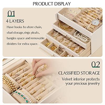 Frebeauty Clear Lid Jewelry Box,4 Layers Jewelry Organizer Large Multi-functional Jewelry Storage Box with 3 Drawers Jewelry Display Case Rings