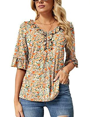 Ivicoer Tunic Tops for Women Loose Fit Ruffle V Neck 3/4 Sleeve