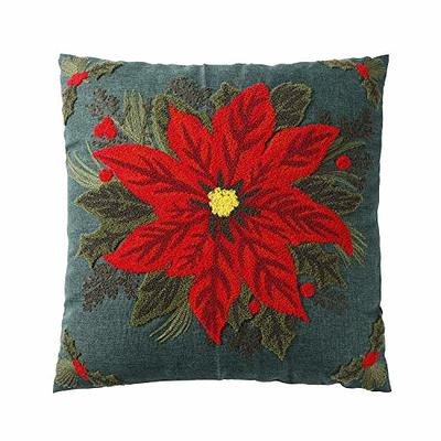 Phantoscope Christmas Holiday Decorative Throw Pillow Set, Pom Pom Velvet Series Covers with Inserts, 18 inch x 18 inch, Red and Green, 2 Pack, Size