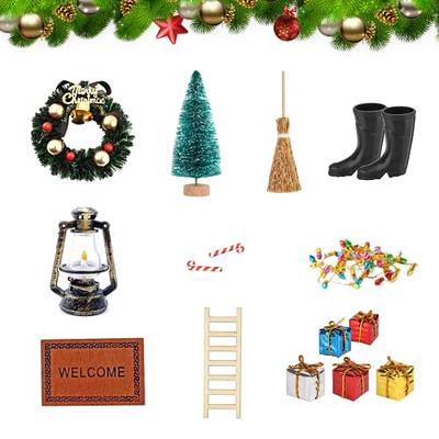 17pcs/set Wooden Elf Door Christmas Ornaments Mini Christmas Snowman  Christmas Tree Miniature Scene Props Accessories Suitable For Dollhouse,  Home Decoration, DIY Scene Accessories, Office Toys 17pcs/set Wooden Elf  Door Christmas Ornaments Mini