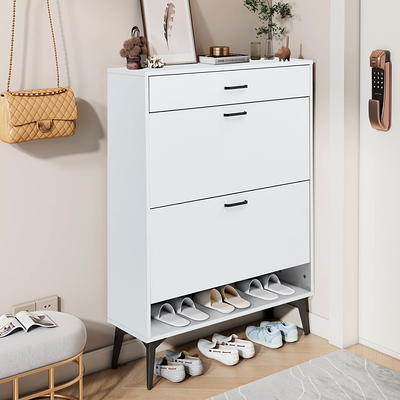 ECACAD Modern Shoe Storage Cabinet with 5 Drawers & Glossy Surface, Wood  4-Tier Shoe Rack Organizer for Entryway, Bedroom & Hallway, White (31.5”W x