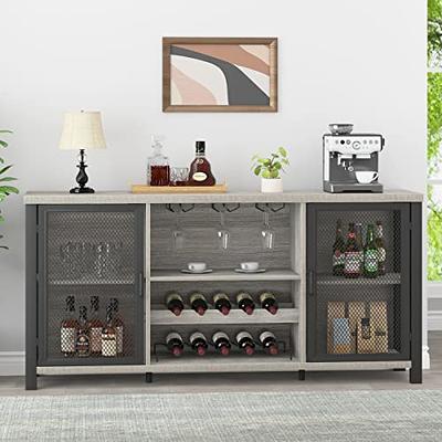 VEVOR Industrial Bar Cabinet, Wine Table for Liquor with Glass Holder, Wine Rack and Metal Sideboard, Farmhouse Wood Coffee Bar for Living Room, Dinin