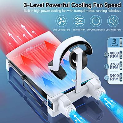 PS5 Stand and Cooling Station with Controller Charging Station for PS5  Slim, PS5 Accessories Incl. 3 Levels Cooling Fan, RGB Light, 15 Game  Storage