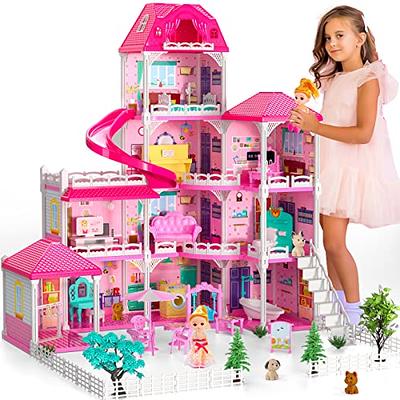 Dollhouse Dreamhouse Building Toy Set with 5 Lights,3 Dolls& 2 Pets  Princess Doll House and Furniture,Accessories,Stairway,Best STEM Pretend  Play Toys