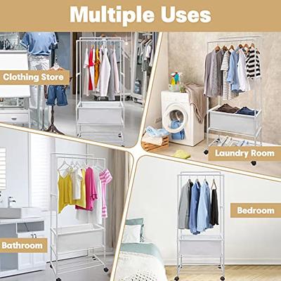 Simple Trending Double Rod Clothes Garment Rack, Heavy Duty  Clothing Rolling Rack on Wheels for Hanging Clothes,with 4 Hooks, Gold :  Home & Kitchen