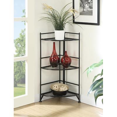 32.5 Xtra Storage 3 Tier Wide Folding Metal Shelf Black - Breighton Home