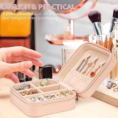 8PCS Mini Travel Jewelry Box, PU Leather Small Jewelry Organizers for Girls  Women, Portable Display Storage Case for Rings, Earrings, Necklaces (Pink)