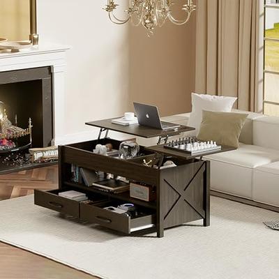 Modern Lift Top Coffee Table with Hidden Compartment Storage,Adjustable  Wood Table for Living Room,Brown