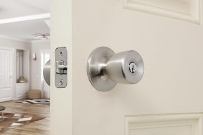 Brinks, Keyed Entry Tulip Doorknob and Deadbolt Combo, Satin