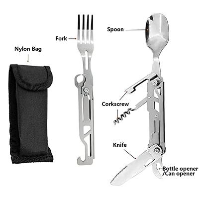 Portable Stainless Steel Cutlery Set With Foldable Fork, Spoon