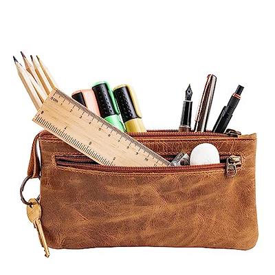 moonster Leather Pencil Case Pouch, Handcrafted Leather Pen Case