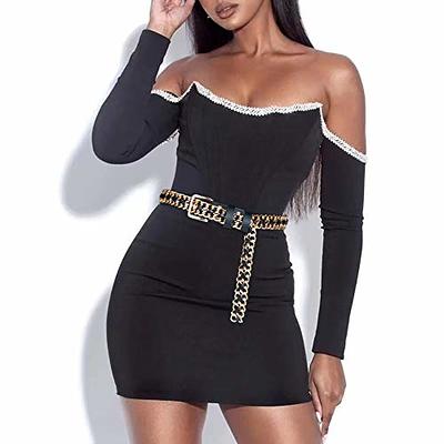 Women Punk Metal Chain Black Corset Belt