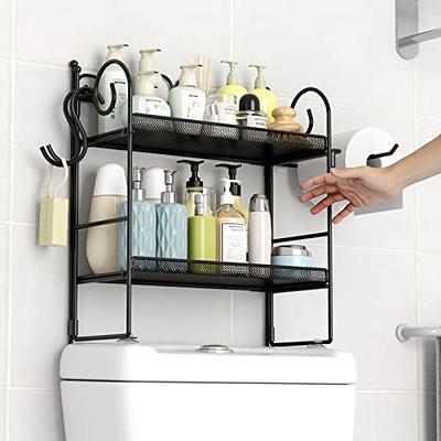 Dyiom Over Head Shower Caddy Basket with Hooks, 3 Layers Bathroom Storage Rack Shelf in Black