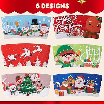 24pcs 16 oz 6 Designs Christmas Disposable Paper Cups with Cup Sleeves and Lids