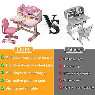 Children Desk Kids Study Child School Adjustable Height Student Table Chair  Set with Storage Perfect Gift For Kids-Pink