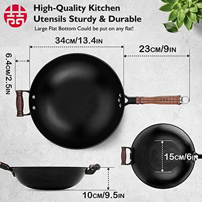 WANGYUANJI Cast Iron Wok,13.4 Craft Wok Chinese Wok,Flat Bottom Iron Woks  with Lid,Fry Pan Suitable for Induction, Electric, Gas, Halogen All  Stoves-Black - Yahoo Shopping