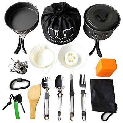 Outdoor Camping Cookware Set with Pot Pan and Kettle,Camping Cookware Mess Kit Portable Hiking Backpacking Cooking Pot Set Survival Cooking Gear