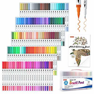 sunacme Art Supplier Dual Brush Markers, 110 Artist Fineliner & Brush Tip  Pens with Premium Case for Adults Coloring Books & Kids Journal, Drawing