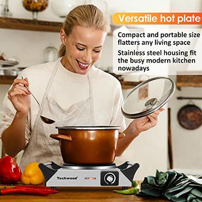 Techwood Hot Plate Portable Electric Stove 1500W Countertop Single Burner with Adjustable Temperature & Stay Cool Handles, 7.5