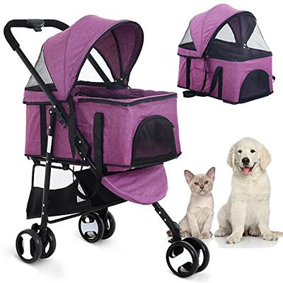 LUCKYERMORE Dog Stroller Large Cat Pet Carriers Bag Travel 4 Wheels Folding  Cage