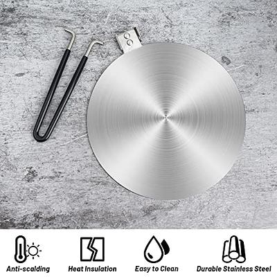 9.45 Inches Induction Plate Adapter for Glass Cooktop, Stainless Steel Heat  Diffuser for Electric Gas Glass Stove with Detachable Handle