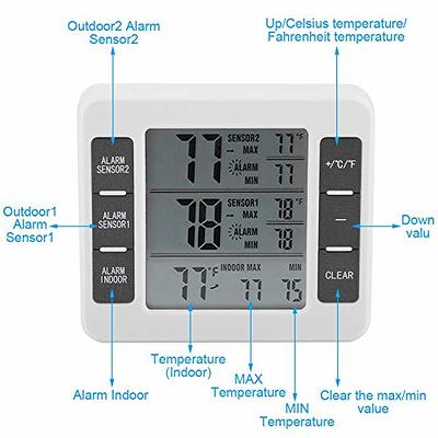 ORIA Refrigerator Thermometer, Indoor Outdoor Thermometer with 2 Wireless  Sensors 