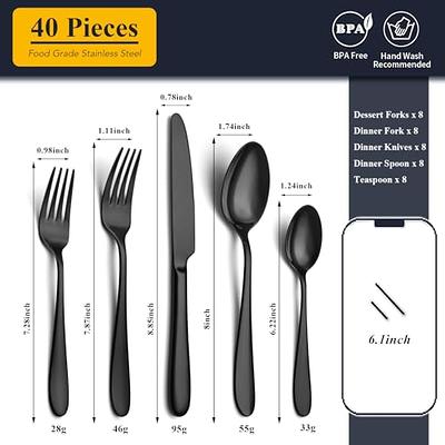 Black Silverware Set for 8, 40 Pieces Stainless Steel Flatware Cutlery Set, Mirror Polished Tableware Kitchen Utensil Set, Include Knives Spoons